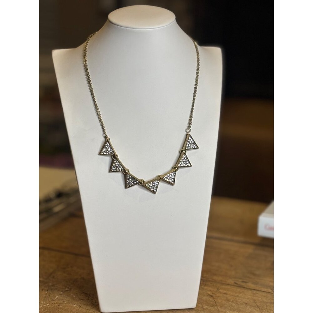 Gold-Tone Triangle Statement Necklace With Rhinestone Accents & Chain Clasp Clos